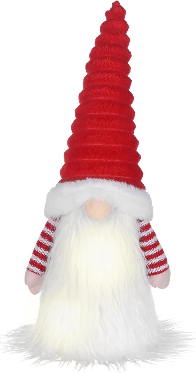Lighted Christmas Tree Topper Gnome with Timer, 16.5 Red and White Fabric Cute Santa Gnome Tree Topper with LED Lights for Party Ornaments Christmas Decoration Indoor, Battery Operated